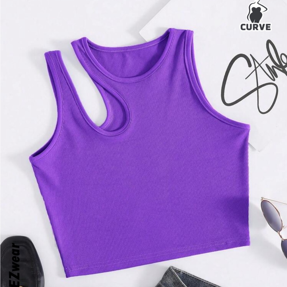 SHEIN EZwear Plus Cut Out Ribbed Knit Tank Top